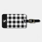 Étiquette À Bagage Gingham noir et blanc à monogramme (Devant horizontal)