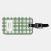 Étiquette À Bagage Gingham Pattern in Green with Name and Contact (Devant horizontal)