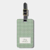 Étiquette À Bagage Gingham Pattern in Green with Name and Contact (Devant Vertical)