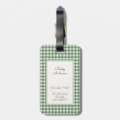 Étiquette À Bagage Gingham Pattern in Green with Name and Contact (Dos Vertical)