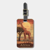 Étiquette À Bagage Girafe avec coucher de soleil africain -Poster Vin (Devant Vertical)