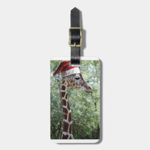 Étiquette À Bagage Girafe avec un Casquette du Père Noël