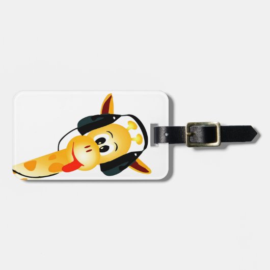 Étiquette À Bagage girafe drôle avec des écouteurs (Devant horizontal)