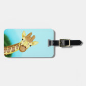 Étiquette À Bagage Girafe Jaune Cool Sur Arrière - plan Bleu (Devant horizontal)