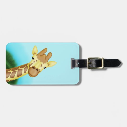 Étiquette À Bagage Girafe Jaune Cool Sur Arrière - plan Bleu (Devant horizontal)