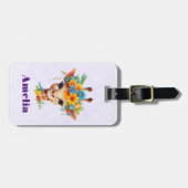 Étiquette À Bagage Giraffe mignonne à couronne florale (Devant horizontal)