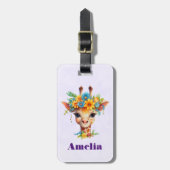 Étiquette À Bagage Giraffe mignonne à couronne florale (Devant Vertical)