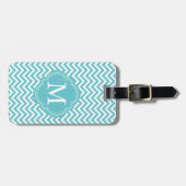 Étiquette À Bagage Girl Aqua White Chevron Stripes Monogramme (Devant horizontal)