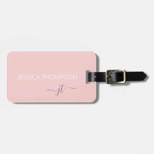 Étiquette À Bagage Girl Blush rose moderne Monogramme Nom Simple  (Devant horizontal)
