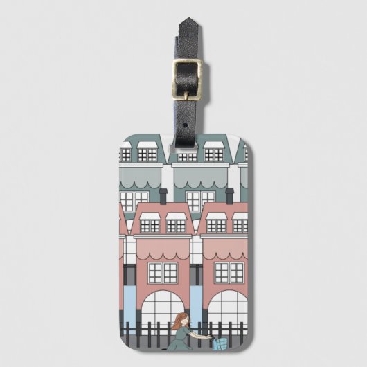 Étiquette À Bagage Girl équitation Vélo Past Amsterdam Tall Maisons A (Devant Vertical)