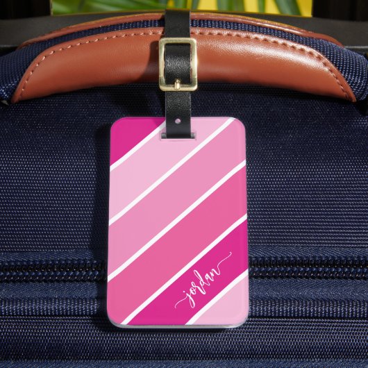 Étiquette À Bagage Girl Pink Stripes Motif Nom du script (Insitu Rectoal 2)