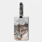 Étiquette À Bagage Girl with Opera house à Sydney. (Dos Vertical)