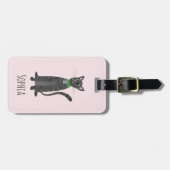 Étiquette À Bagage Girls Cute Grey Tabby Kitty Nom du chat Enfants (Devant horizontal)