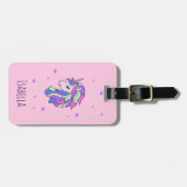 Étiquette À Bagage Girls Cute Rainbow Magical Unicorn & Custom Name (Devant horizontal)