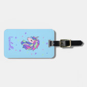 Étiquette À Bagage Girls Cute Rainbow Magical Unicorn & Custom Name (Devant horizontal)