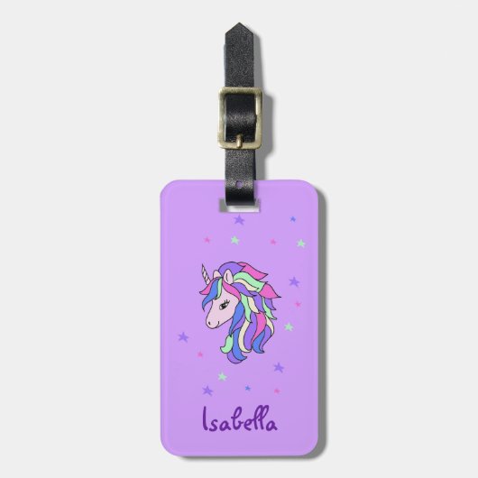Étiquette À Bagage Girls Cute Rainbow Magical Unicorn & Custom Name (Devant Vertical)