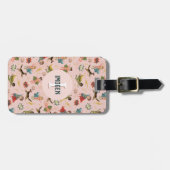 Étiquette À Bagage Girls Pink Superhero Monogramme et nom Enfants (Devant horizontal)