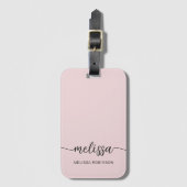 Étiquette À Bagage Girly Blush Monogramme Nom Signature Script (Devant Vertical)