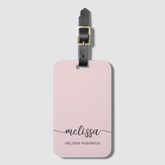 Étiquette À Bagage Girly Blush Rose Monogramme Nom Signature Script (Devant Vertical)