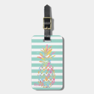 Étiquette À Bagage Girly Coloré Ananas Menthe Rayures Blanches