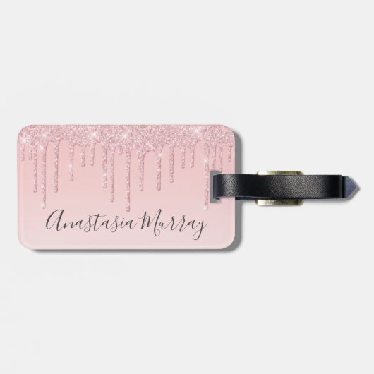 Étiquette À Bagage Girly Glam Blush Rose Gold Parties scintillant Dri (Dos horizontal)