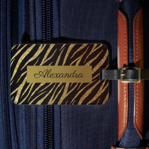 Étiquette À Bagage Girly Luxury Black Gold Classy Zebra Personnalisé