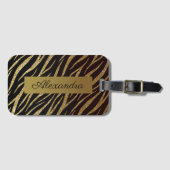 Étiquette À Bagage Girly Luxury Black Gold Classy Zebra Personnalisé (Devant Horizontal)