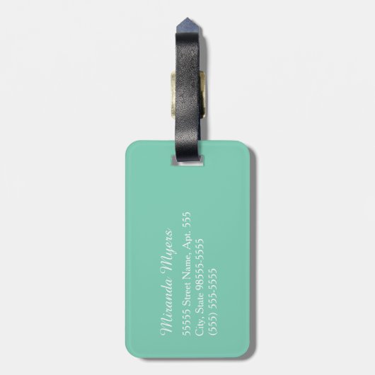 Étiquette À Bagage Girly Mint Green Giraffe Imprimer Monogramme et no (Dos Vertical)