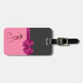 Étiquette À Bagage Girly Modern Chic Stripes, Chat Personnalisé (Devant horizontal)