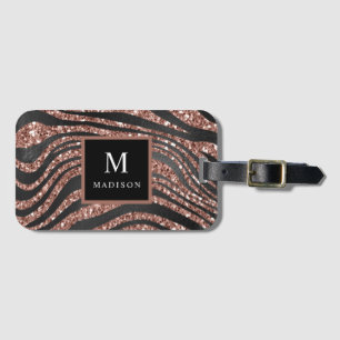 Étiquette À Bagage Girly Modern Rose Gold Parties scintillant Monogra
