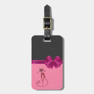 Étiquette À Bagage Girly Moderne Chic Rayures,Personnalisé-chat