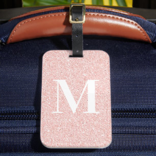 Étiquette À Bagage Girly Moderne Serif Monogrammé Paillettes Or Rose