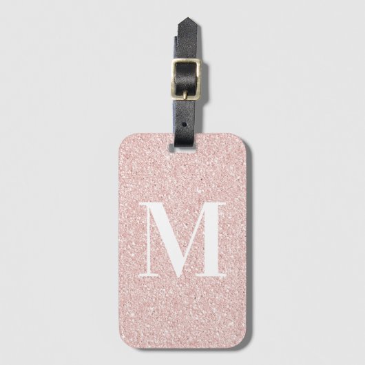Étiquette À Bagage Girly moderne Serif Monogrammed Rose Parties scint (Devant Vertical)