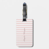 Étiquette À Bagage Girly Pink Stripe Monogramme personnalisé (Dos Vertical)