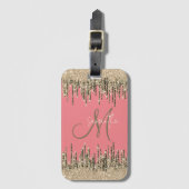 Étiquette À Bagage Girly Rose et Or Glaçage de Monogramme de Nom (Devant Vertical)