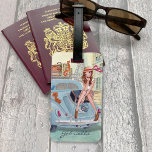 Étiquette À Bagage Girly Stylish Voiture bleue Vacances Filles Voyage<br><div class="desc">Un étiquette féminin élégant pour votre voyage de vacances à accrocher à vos bagages de voyage,  avec une fille voyageant à Paris</div>