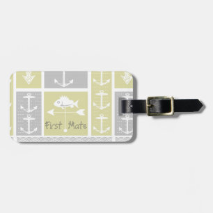 Étiquette À Bagage Girouette de poisson d'ancre jaune et gris nautica