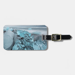 Étiquette À Bagage Glace bleue sur la plage, paysage marin, Islande