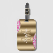 Étiquette À Bagage Glam Diamonds Fuchsia, Monogramme Or, Nom du scrip (Devant Vertical)