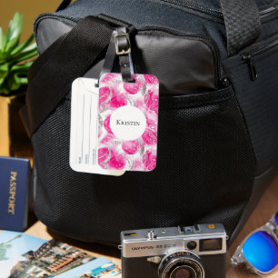 Étiquette À Bagage Glam Girly rose Argent Cercles Abstraits
