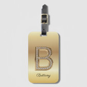 Étiquette À Bagage Glam Gold Diamant Monogramme Lettre Initiale B (Devant Vertical)