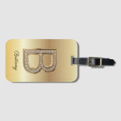 Étiquette À Bagage Glam Gold Diamant Monogramme Lettre Initiale B (Devant Horizontal)
