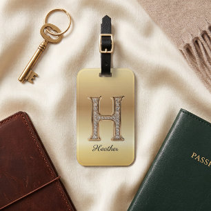 Étiquette À Bagage Glam Gold Diamant Monogramme Lettre Initiale H