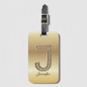 Étiquette À Bagage Glam Gold Diamant Monogramme Lettre Initiale J (Devant Vertical)