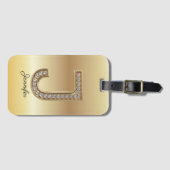 Étiquette À Bagage Glam Gold Diamant Monogramme Lettre Initiale J (Devant Horizontal)