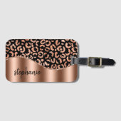 Étiquette À Bagage Glam Leopard Spots Rose Gold Black Metallic Nom (Devant Horizontal)