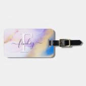 Étiquette À Bagage Glam Lilac Gold Abstrait Peinture Élégant Monogram (Devant horizontal)