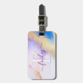 Étiquette À Bagage Glam Lilac Gold Abstrait Peinture Élégant Monogram (Devant Vertical)