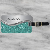 Étiquette À Bagage Glam Parties scintillant Turquoise argent métal pe
