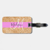 Étiquette À Bagage Glam Pink & Copper Parties scintillant étincelles  (Dos horizontal)
